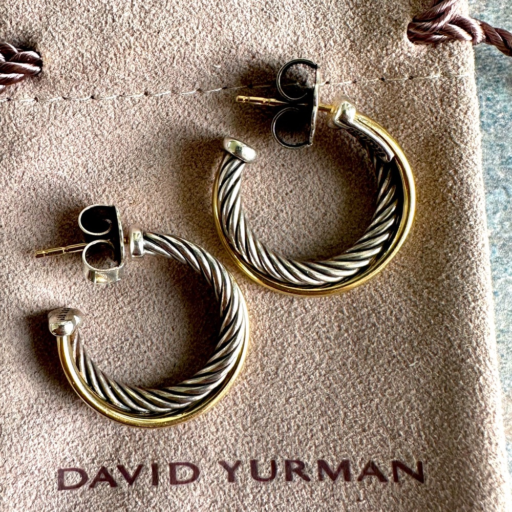 David Yurman Crossover Hoop Earrings in Sterling Silver with 18K Yellow Gold